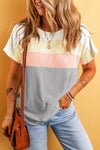 Gray Ribbed Color Block Patchwork T-shirt-0