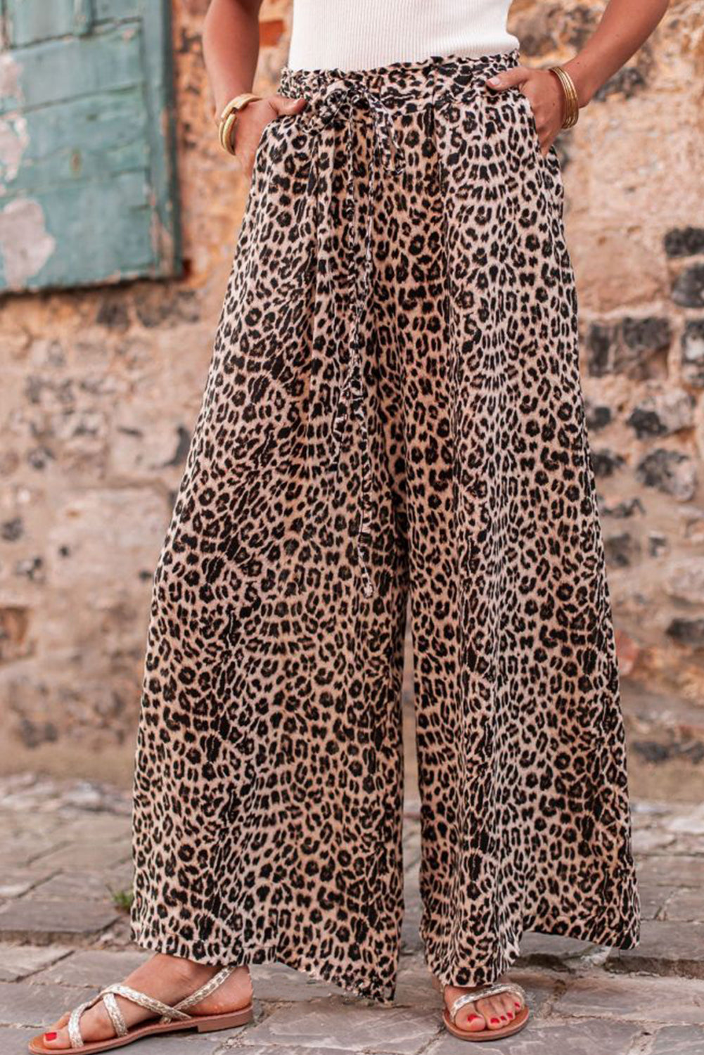 Desert Palm Boho Leopard Wide Leg Pants-0