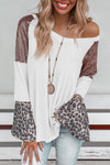 White Sequin Patchwork Bell Sleeve V Neck Tunic Top-0