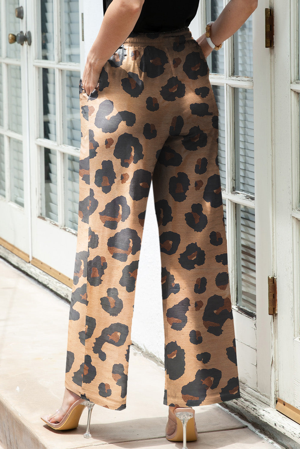 Leopard Drawstring Wide Leg Casual Pants-1