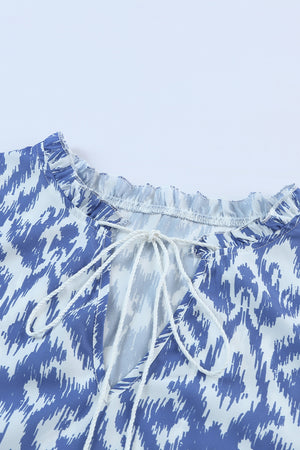 Sky Blue V Neck Casual Geometric Print Maxi Dress-14