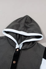 Black Color Block Exposed Seam Buttoned Neckline Hoodie-6