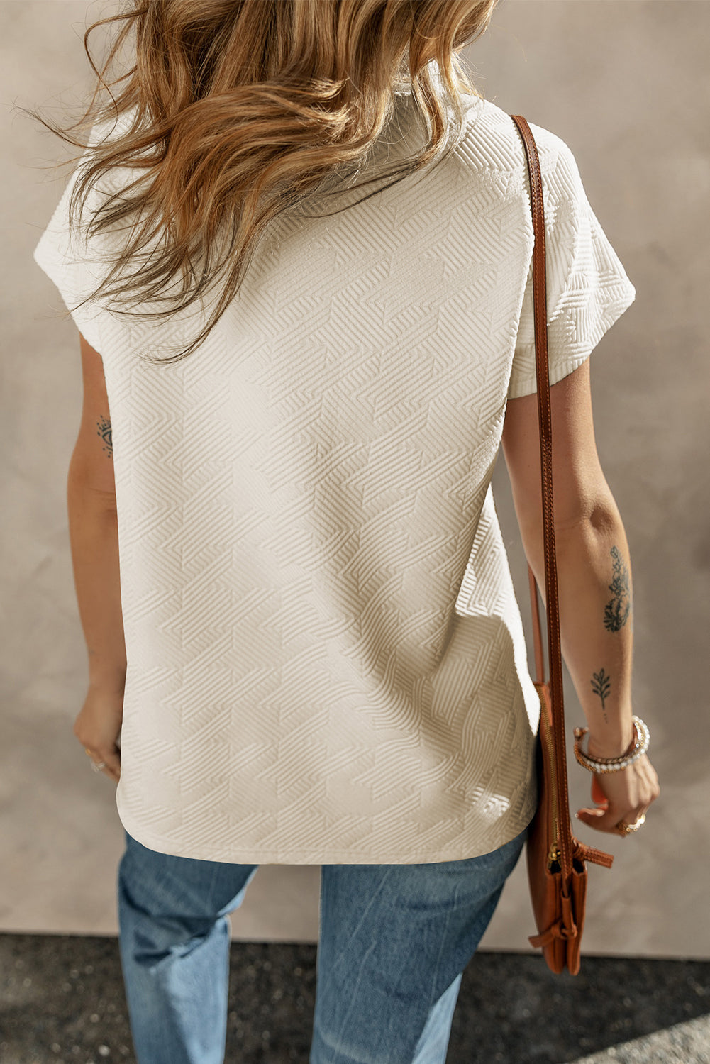 Apricot Textured V Neck Collared Short Sleeve Top-1