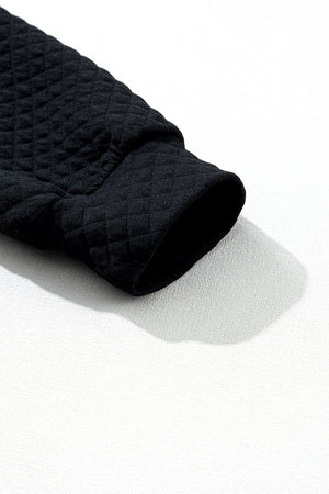 Black Solid Half Zipper Quilted Pullover Sweatshirt-9