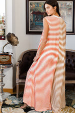 Orange Stripe Oversized Buttoned Front Sleeveless Wide Leg Jumpsuit-1