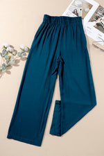 Blue Drawstring Elastic Waist Casual Wide Leg Pants-7