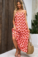 Red Geometric Print Loose Fit Sleeveless Maxi Dress-4