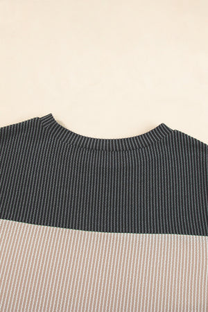 Black Rib Textured Colorblock T Shirt-14