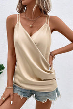 Apricot Wrap V Neck Ruched Satin Cami Top-3