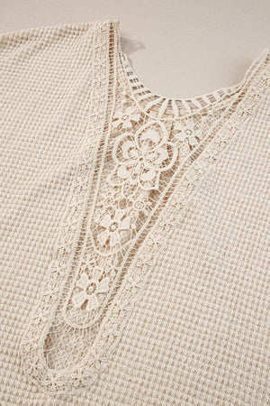 Oatmeal Guipure Lace Patch Textured T-shirt-11