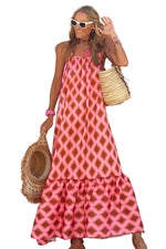 Red Geometric Print Loose Fit Sleeveless Maxi Dress-11