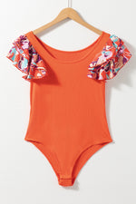 Orange Ribbed Knit Tiered Ruffled Sleeve Bodysuit-13