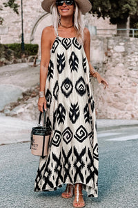 Black Western  Aztec Printed Fashion Vacation Sundress-3