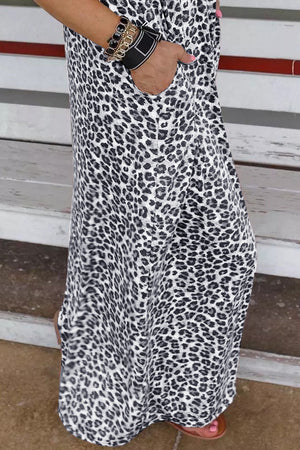 ΑΜΕΣΑ ΔΙΑΘΕΣΙΜΟ: γκρι λεοπάρ μάξι φόρεμα με τσέπες MERILYN GRAY