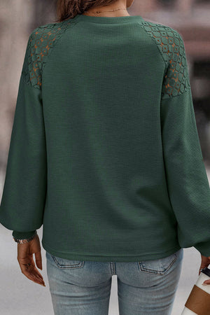 Green Lace Long Sleeve Textured Pullover-1