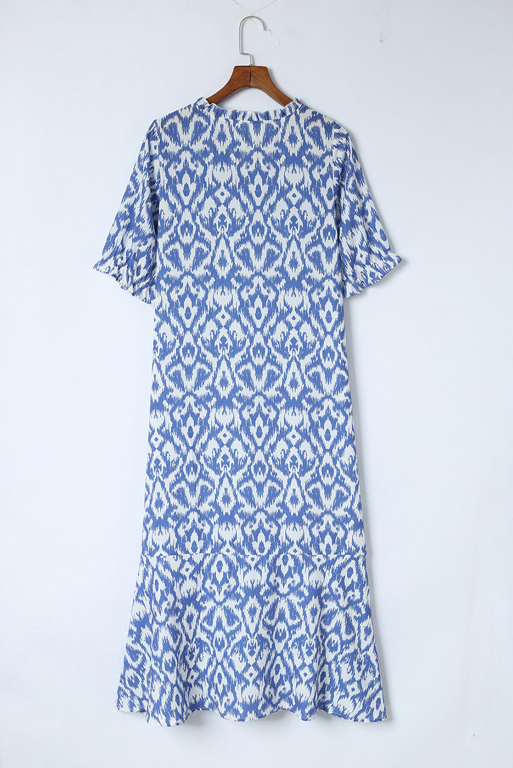 Sky Blue V Neck Casual Geometric Print Maxi Dress-10