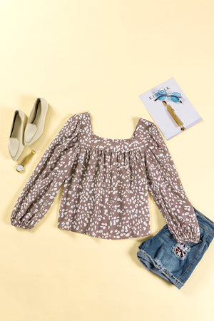 Leopard Square Neck Puff Sleeve Blouse-5