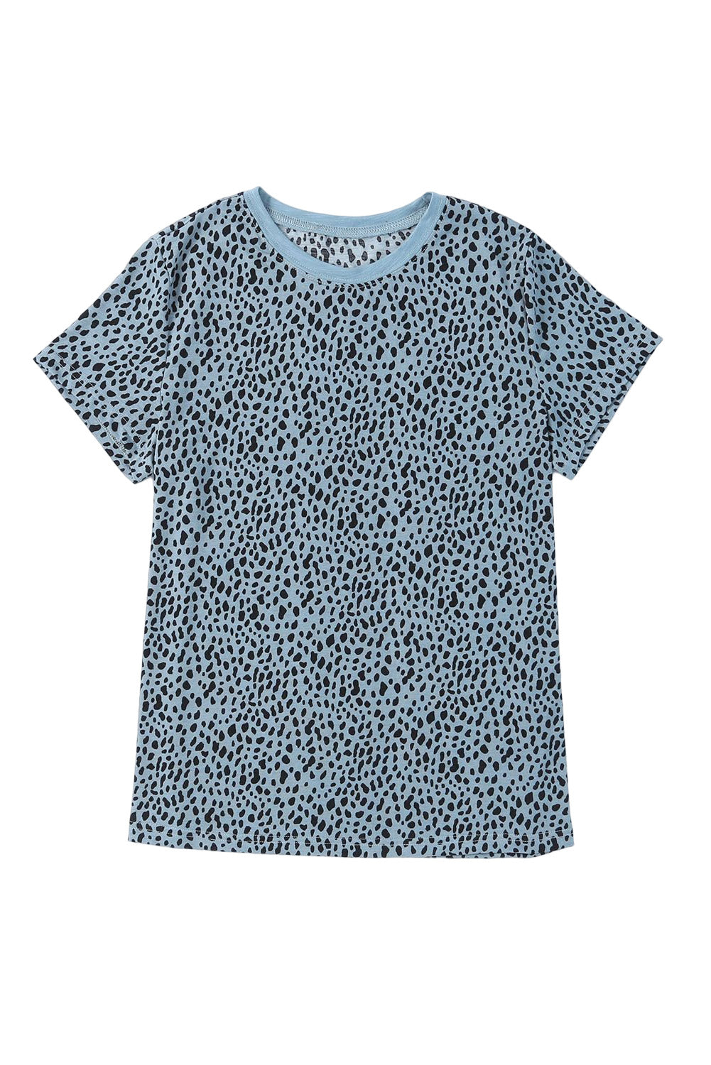 Gray Cheetah Print O-neck Short Sleeve T Shirt-17