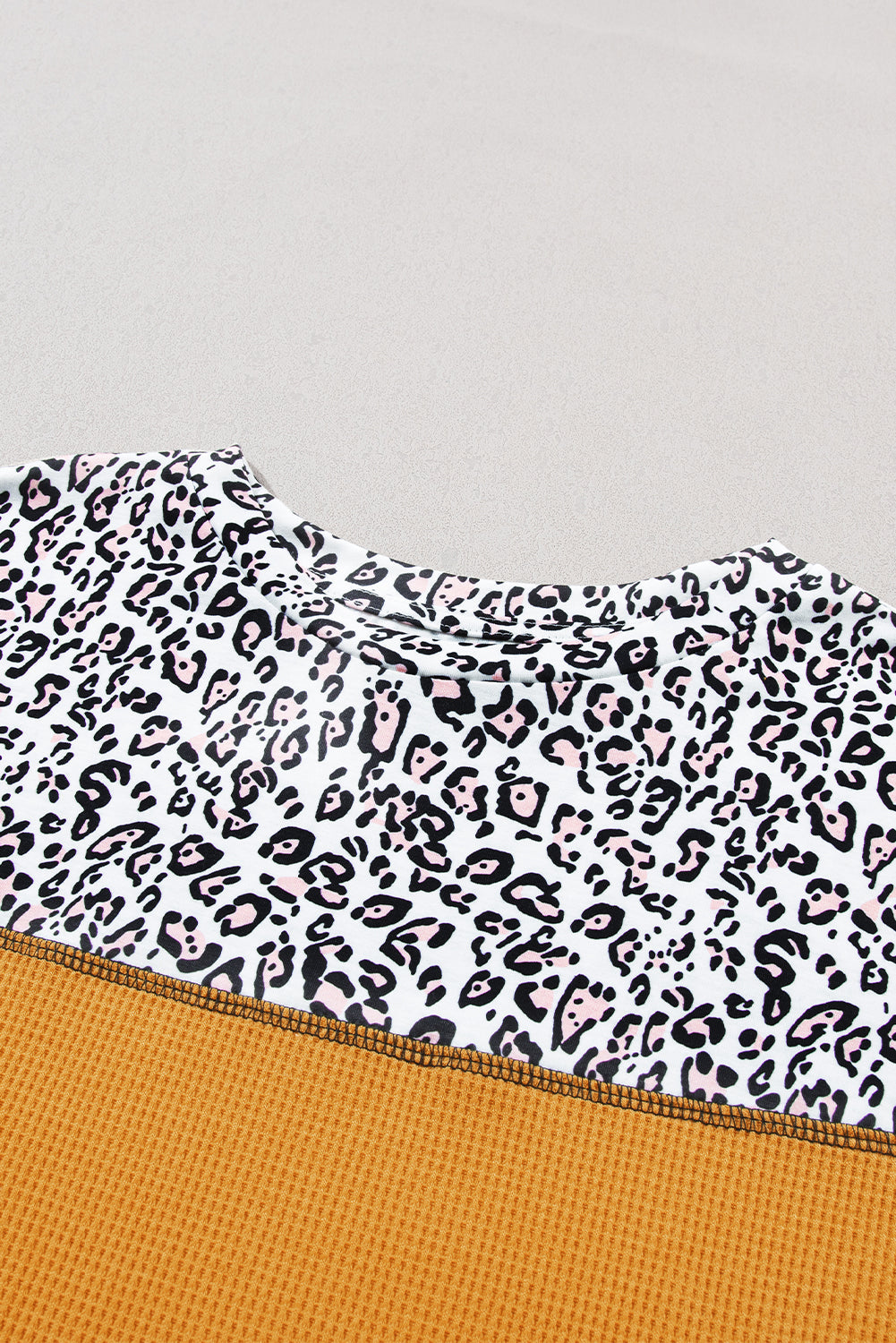Vitality Orange Leopard Print Waffle Knit Patchwork Top-6