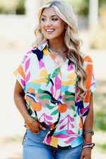 Multicolour Abstract Leafy Print Short Sleeve Shirt-5