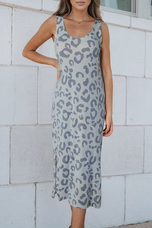 Gray Leopard Print Sleeveless Maxi Dress-3