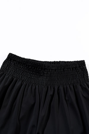 Black Smocked High Waist Joggers-12