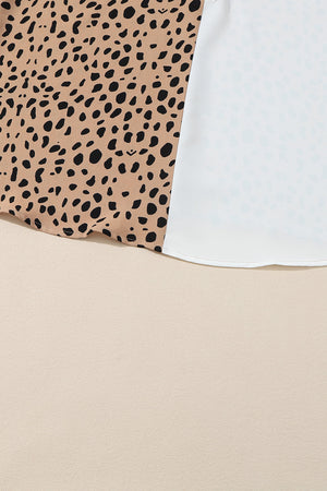 Khaki Leopard Contrast Half Button Casual Blouse-6