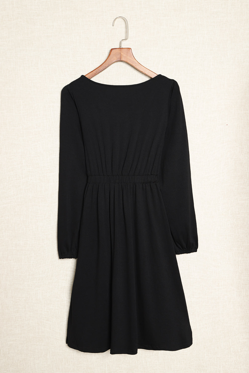 Black Button Up High Waist Long Sleeve Dress-7