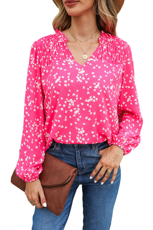 Pink Split Neck Fall Printed Crinkled Blouse-17