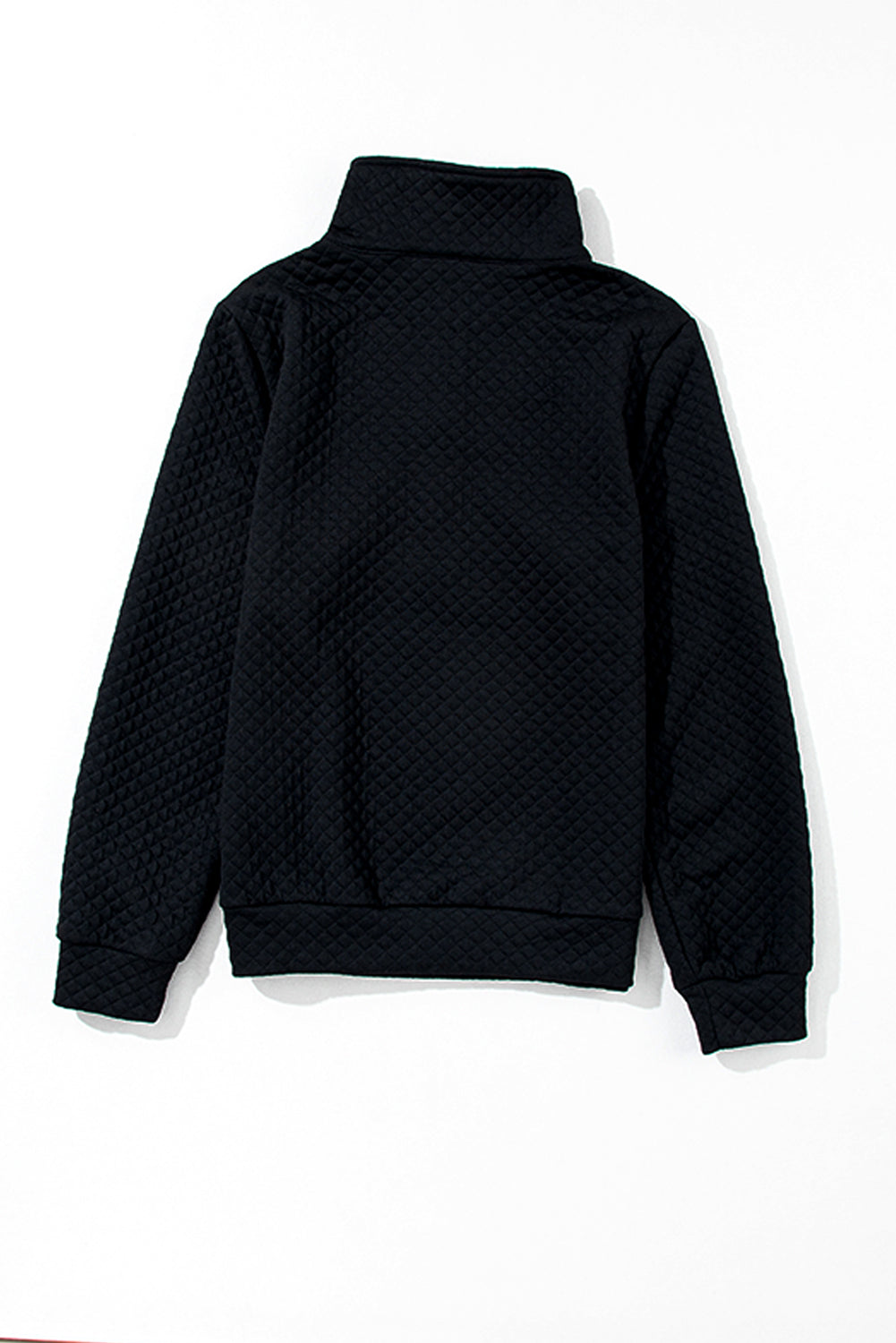 Black Solid Half Zipper Quilted Pullover Sweatshirt-6