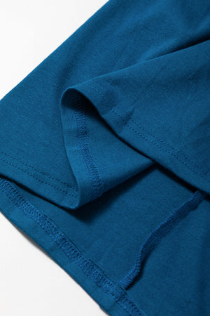 Peacock Blue Short Sleeve Shirred High Waist V Neck Maxi Dress-8