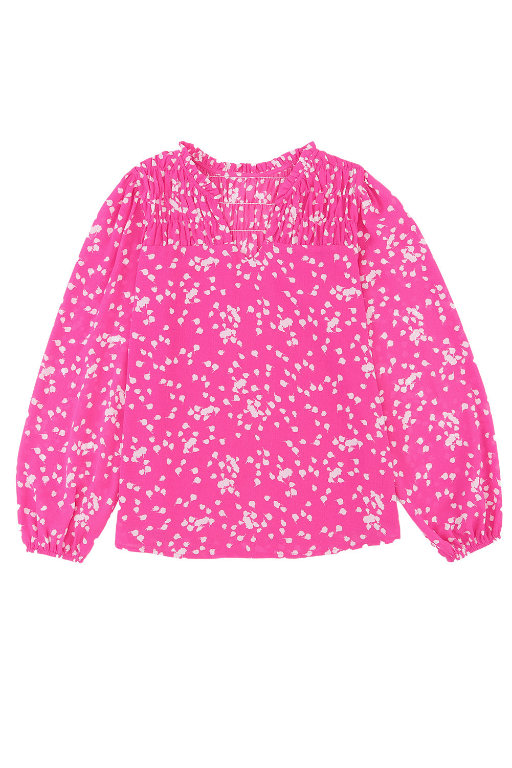 Pink Split Neck Fall Printed Crinkled Blouse-16