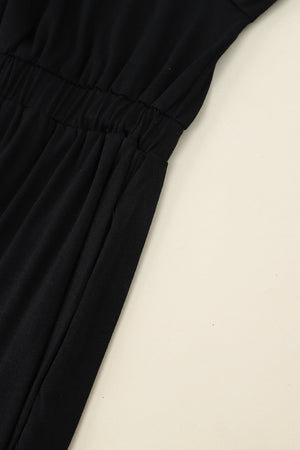 Black Button Up High Waist Long Sleeve Dress-9
