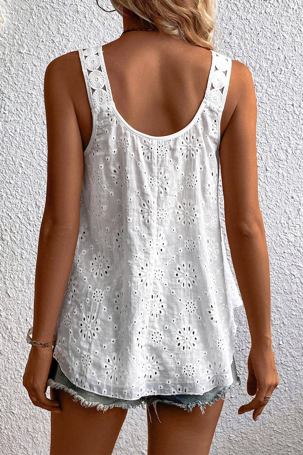 White Eyelet Embroidery Tank Top-1