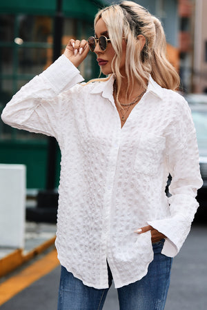 White Crinkled Plaid Textured Shirt-2