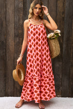 Red Geometric Print Loose Fit Sleeveless Maxi Dress-0