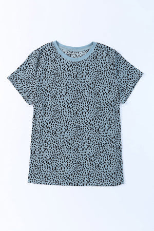 Gray Cheetah Print O-neck Short Sleeve T Shirt-11