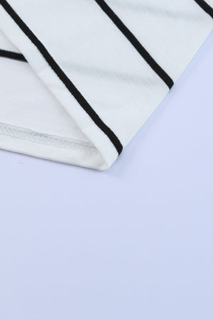 White Stripe Print Open Back Sleeveless Maxi Dress with Slits-7