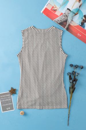 Gray Striped Cutout Twist Front Tank Top-3