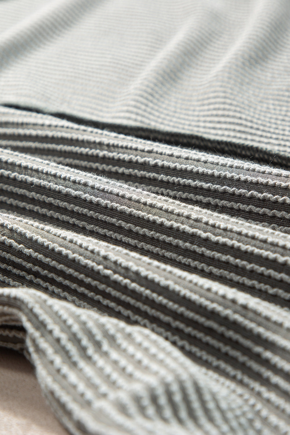 Medium Grey Textured Knit Exposed Stitching T-shirt-11