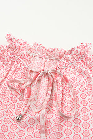 Pink Abstract Print Split Neck Sleeveless Maxi Dress-16