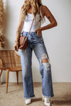 Ashleigh Blue Distressed Raw Hem Straight Leg High Waist Jeans-3