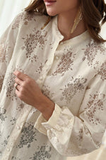 White Floral Lace Stand Neck Textured Shirt-5