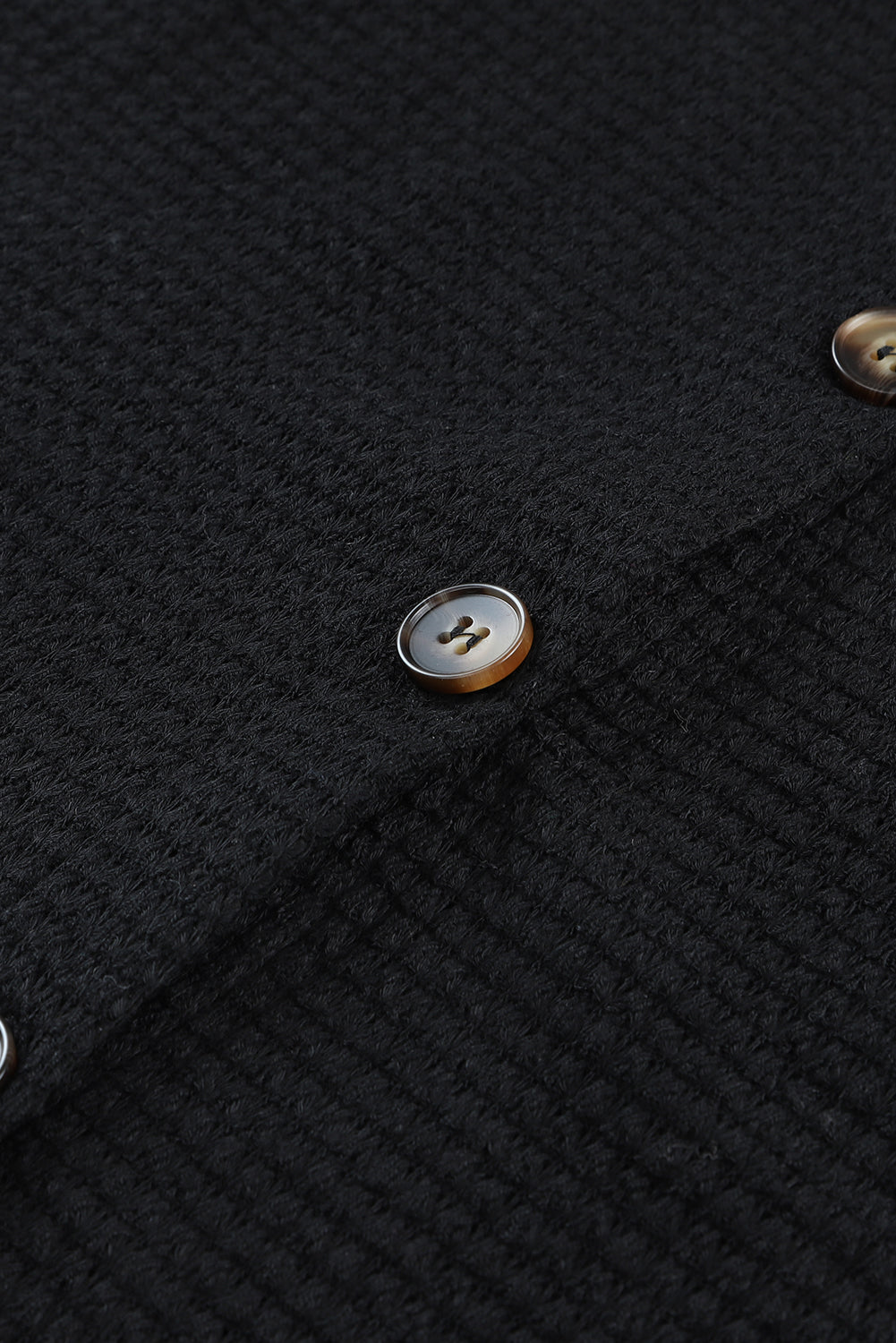 Black Waffle Knit Button Up Casual Shirt-10
