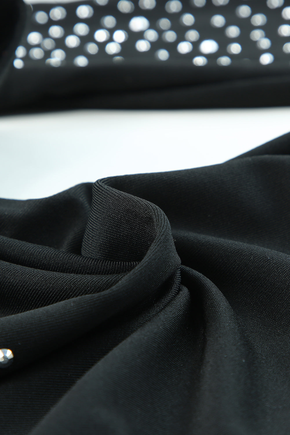 Black Rhinestone O-neck Long Sleeve Bodysuit-15