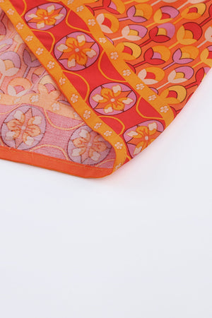 Orange Boho Floral Smocked Waist Maxi Dress with Slit-9