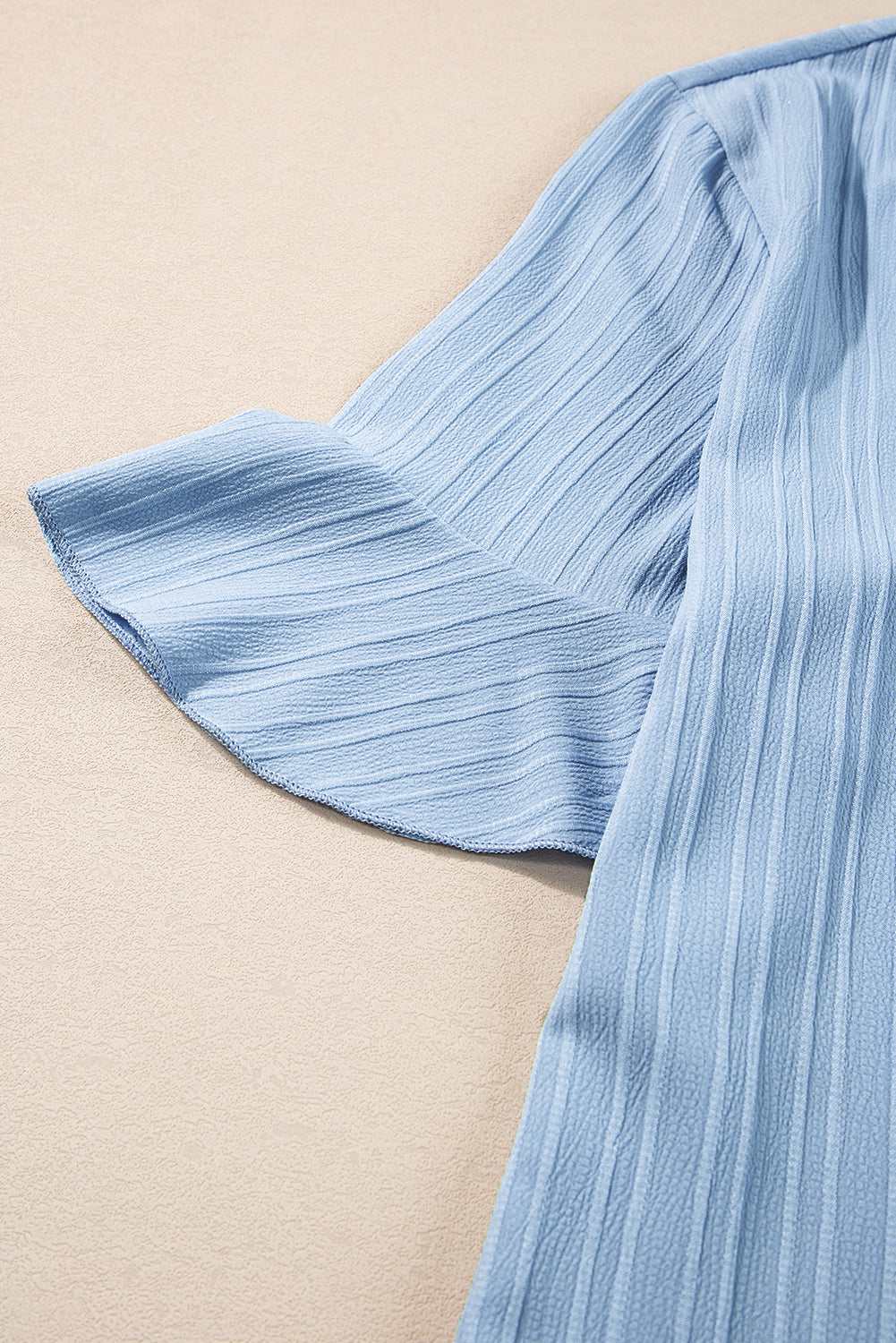 Beau Blue Ruffled Half Sleeve V Neck Textured Top-10