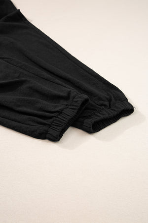 Black Shirred High Waist Sleeveless V Neck Jumpsuit-7