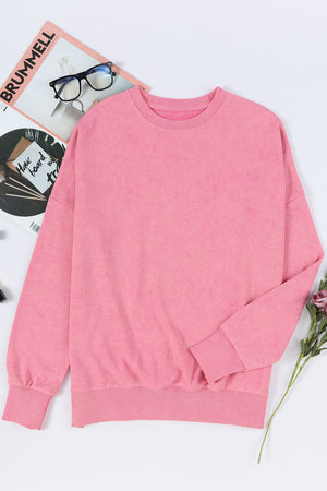 Pink Drop Shoulder Ribbed Trim Oversized Sweatshirt-3
