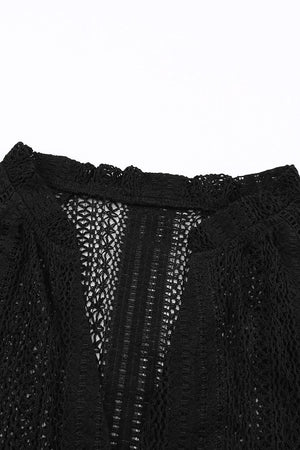 Black V-Neck Long Sleeve Button Up Lace Shirt-7